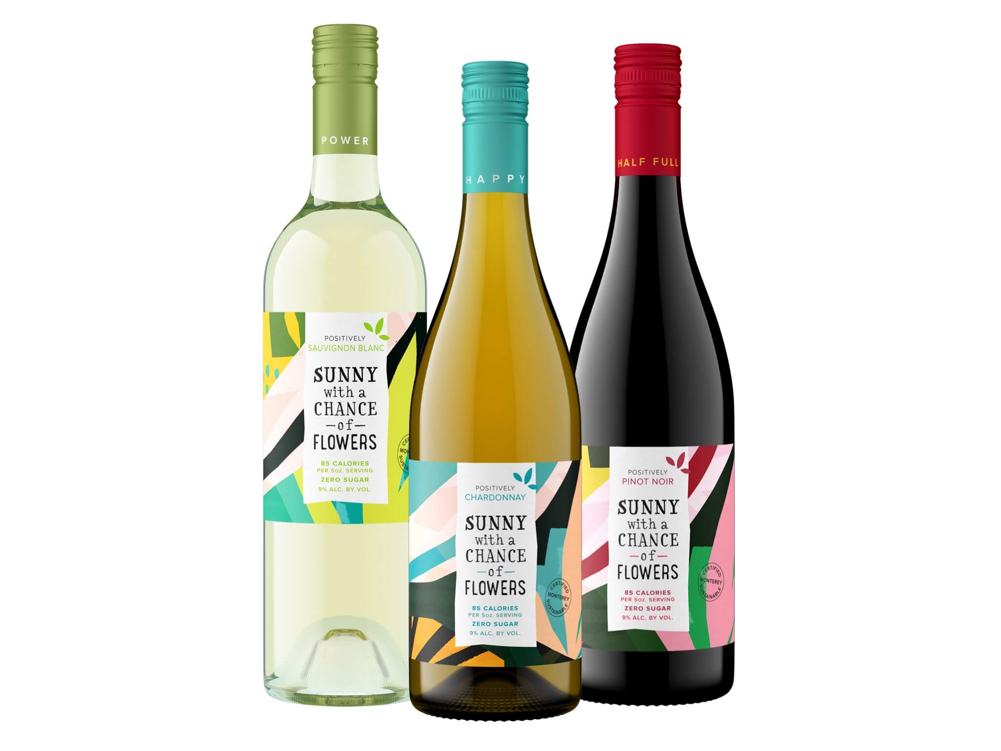 Sunny with a Chance of Flowers wine bottles